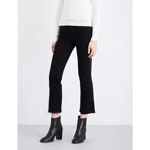 Allsaints Women's Zoe Cropped Flare Bootcut Jeans Raw Hem Jet Black Size 27